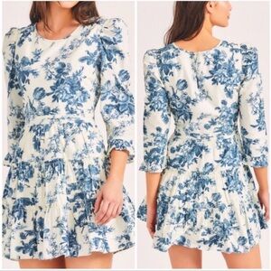 Loveshackfancy Floral Blue and White Women's Dress